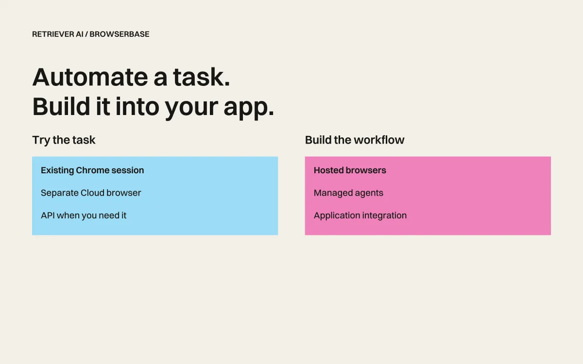 Retriever AI vs. Browserbase: choose how you want to build